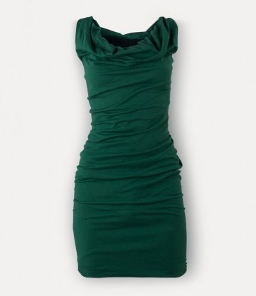 VIVIENNE WESTWOOD GINNIE MINI PENCIL DRESS ~ green fitted gathered detail dresses ~ women designer evening fashion