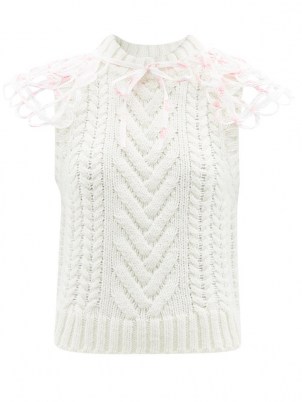 CECILIE BAHNSEN Brynlee tie-collar wool-blend sleeveless sweater | feminine knitted tank | romantic style knitwear - flipped
