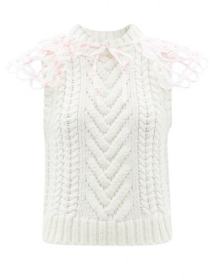 CECILIE BAHNSEN Brynlee tie-collar wool-blend sleeveless sweater | feminine knitted tank | romantic style knitwear