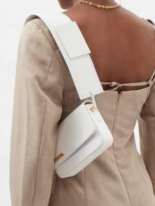 JACQUEMUS Carinu white leather shoulder bag ~ small wide strap handbag ~ chic handbags ~ womens stylish bags - flipped