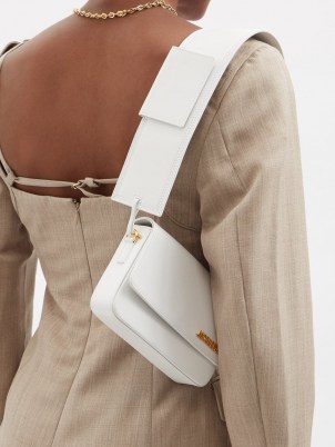 JACQUEMUS Carinu white leather shoulder bag ~ small wide strap handbag ~ chic handbags ~ womens stylish bags