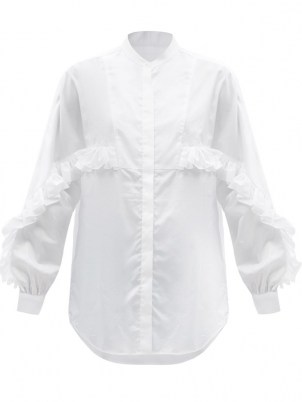 BOURRIENNE PARIS X Casanova ruffled white cotton-poplin shirt ~ womens ruffle detail shirts - flipped