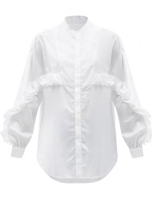 BOURRIENNE PARIS X Casanova ruffled white cotton-poplin shirt ~ womens ruffle detail shirts