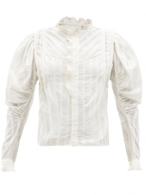 ISABEL MARANT ÉTOILE Darya ruffled white cotton blouse ~ Edwardian inspired blouses ~ womens vintage style fashion - flipped
