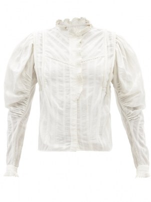ISABEL MARANT ÉTOILE Darya ruffled white cotton blouse ~ Edwardian inspired blouses ~ womens vintage style fashion