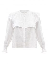 ISABEL MARANT ÉTOILE Elatedy ruffled-shoulder white linen blouse ~ feminine ruffle trim blouses