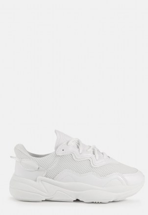 MISSGUIDED white faux suede panelled chunky trainers ~ on trend sneakers ~ womens fashionable sporty footwear - flipped