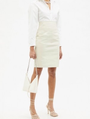 GIVENCHY 4G-embossed cutout cream leather pencil skirt | luxe cut-out back detail skirts - flipped