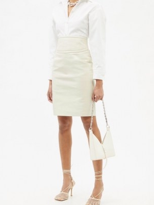 GIVENCHY 4G-embossed cutout cream leather pencil skirt | luxe cut-out back detail skirts