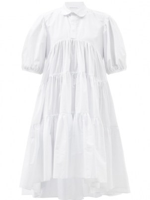 CECILIE BAHNSEN Jade tiered white cotton shirt dress | voluminous summer dresses | romantic look fashion - flipped