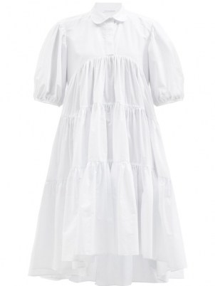 CECILIE BAHNSEN Jade tiered white cotton shirt dress | voluminous summer dresses | romantic look fashion