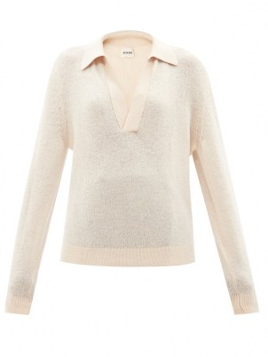 KHAITE Jo V-neck cashmere-blend sweater ~ womens collared open neck sweaters ~ luxe knitwear - flipped