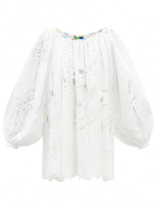 RIANNA + NINA Kendima white embroidered-lace cotton-poplin top ~ womens voluminous long sleeve billowy tops ~ balloon sleeves