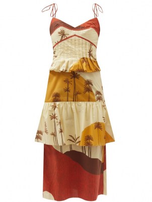 JOHANNA ORTIZ Mountain Woman scenic-print organic-cotton dress ~ spaghetti strap scene print peplum dresses - flipped