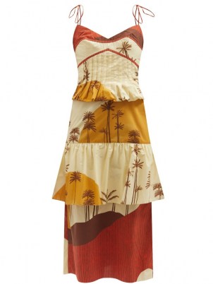 JOHANNA ORTIZ Mountain Woman scenic-print organic-cotton dress ~ spaghetti strap scene print peplum dresses
