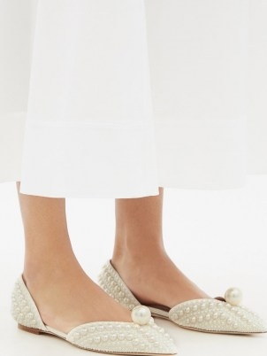 JIMMY CHOO Sabine white faux-pearl embellished d’Orsay flats / women’s designer flat shoes / womens luxe footwear - flipped