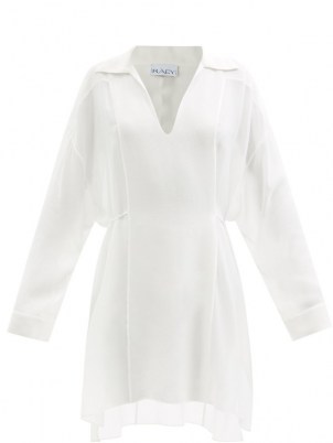 RAEY Self-tie silk-georgette shirt dress ~ sheer white side slit hem dresses ~ womens chic designer fashion