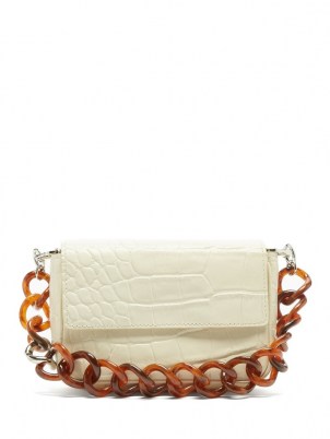 STAUD Tommy mini croc-effect leather shoulder bag / small crocodile embossed flap front bags - flipped