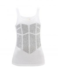 GERMANIER Upcycled-beaded white cotton-jersey tank top ~ womens panel metallic bead embellished vest tops ~ women’s luxe tanks