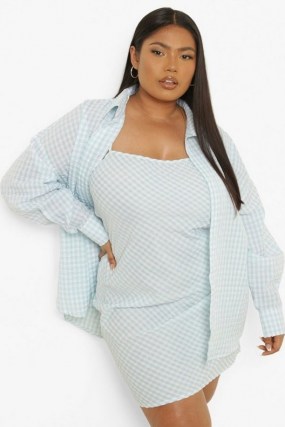 boohoo Plus Gingham Mini Dress And Shirt Co-ord / womens on trend plus size fashion co ords - flipped