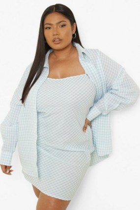 boohoo Plus Gingham Mini Dress And Shirt Co-ord / womens on trend plus size fashion co ords