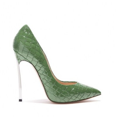 CASADEI BLADE LACROC in MOSS ~ green croc effect leather point toe pumps ~ womens high heel court shoes ~ stiletto heels ~ glamorous footwear ~ women’s courts - flipped