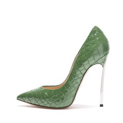 CASADEI BLADE LACROC in MOSS ~ green croc effect leather point toe pumps ~ womens high heel court shoes ~ stiletto heels ~ glamorous footwear ~ women’s courts