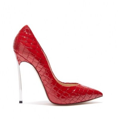 CASADEI BLADE LACROC in RED SQUARE ~ shiny crocodile embossed high heel pumps ~ pointed toe courts ~ party court shoes ~ glamorous occasion footwear ~ stiletto heels - flipped
