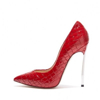 CASADEI BLADE LACROC in RED SQUARE ~ shiny crocodile embossed high heel pumps ~ pointed toe courts ~ party court shoes ~ glamorous occasion footwear ~ stiletto heels