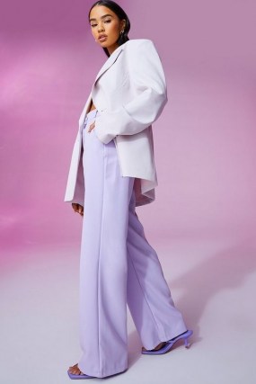 Amelia Hamlin lilac wide leg trousers, boohoo Tailored Boyfriend Trouser, on Instagram, 2 July 2021 | celebrity social media fashion | celebrities and their style USA
