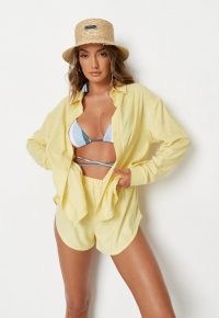 MISSGUIDED yellow towelling beach cover up shirt – beachwear shirts – poolside tops