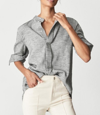 REISS ALBER CASUAL LONGLINE SHIRT GREY ~ womens chic contemporary shirts - flipped