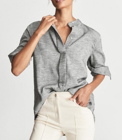 REISS ALBER CASUAL LONGLINE SHIRT GREY ~ womens chic contemporary shirts