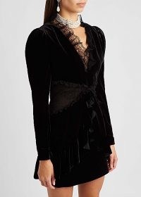 ALESSANDRA RICH Black lace-trimmed velvet mini dress – luxe LBD – womens designer occasion dresses