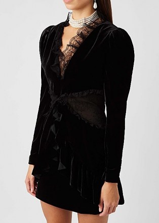 ALESSANDRA RICH Black lace-trimmed velvet mini dress – luxe LBD – womens designer occasion dresses - flipped