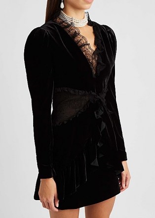 ALESSANDRA RICH Black lace-trimmed velvet mini dress – luxe LBD – womens designer occasion dresses