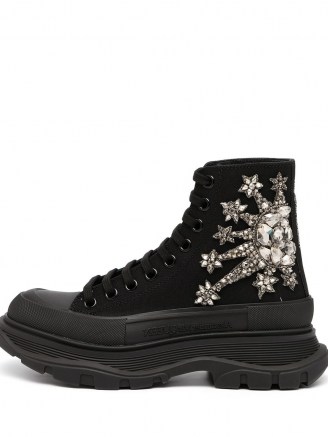 Alexander McQueen crystal lace-up platform sneakers in black - flipped