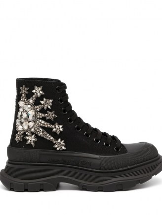 Alexander McQueen crystal lace-up platform sneakers in black