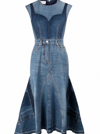 Alexander McQueen pieced and reconstructed midi dress | sleeveless designer denim dresses | women’s contemporary fashion - flipped