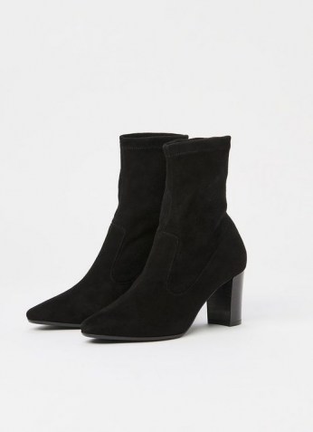 L.K. BENNETT ALICE BLACK STRETCH SUEDE ANKLE BOOTS ~ chic block heel sock boots - flipped