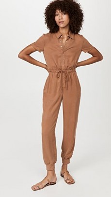 alice + olivia Xenia Collared Jumpsuit in Camel - flipped