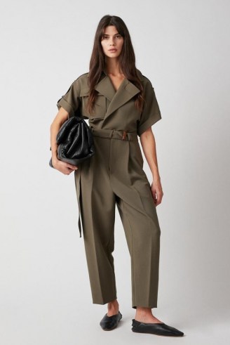 CAMILLA AND MARC Amaia Jumpsuit in Khaki ~ contemporary green belted utility jumpsuits ~ womens modern utilitarian fashion - flipped