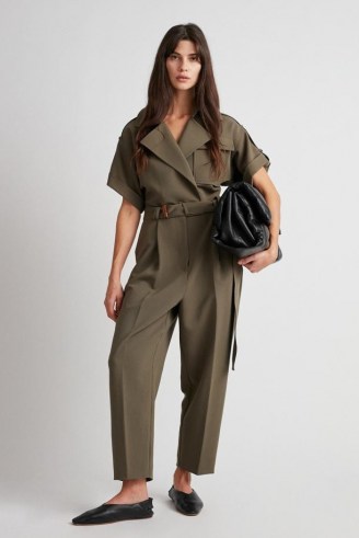 CAMILLA AND MARC Amaia Jumpsuit in Khaki ~ contemporary green belted utility jumpsuits ~ womens modern utilitarian fashion