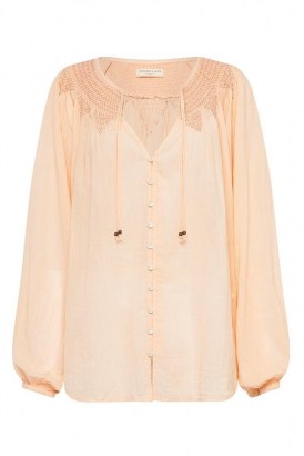SPELL AMIRA SMOCK BLOUSE Apricot – bohemian inspired blouses – boho fashion – womens organic cotton volume sleeve tops - flipped