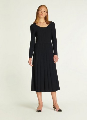 L.K. BENNTT MARIA BLACK VISCOSE MIX DRESS ~ long sleeve fit and flare pleated midi dresses ~ LBD ~ wardrobe essentials - flipped