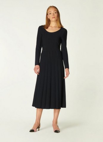 L.K. BENNTT MARIA BLACK VISCOSE MIX DRESS ~ long sleeve fit and flare pleated midi dresses ~ LBD ~ wardrobe essentials