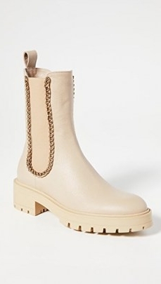 Aquazzura Mason Booties in Soft Beige ~ womens chain detail chelsea style boots ~ women’s luxe chunky autumn footwear