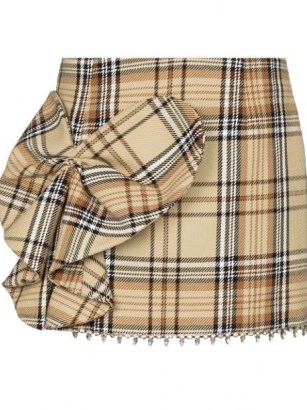 AREA Heart Bow check-pattern miniskirt / beige checked mini skirts - flipped