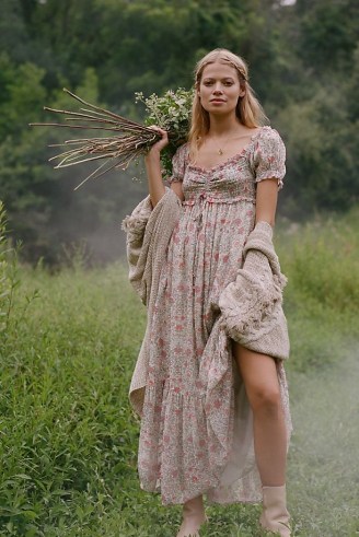 ANTHROPOLOGIE Dawn Wildflower Tiered Maxi Dress ~ floral boho style dresses ~ beautiful bohemian fashion