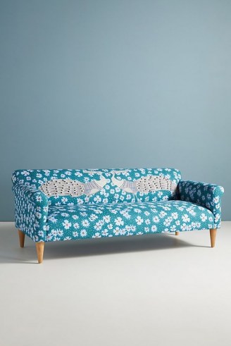Florence Balducci Peacock Sofa ~ blue floral and bird print sofas ~ stylish lounge furniture ~ vibrant living / sitting room furnishings ~ Anthropologie Home - flipped